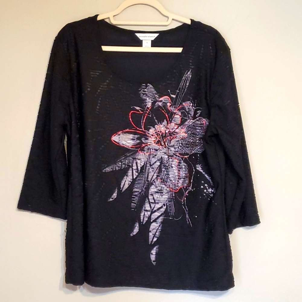 Christopher & Banks Black Scoop Neck 3/4 Sleeve Blouse, XL